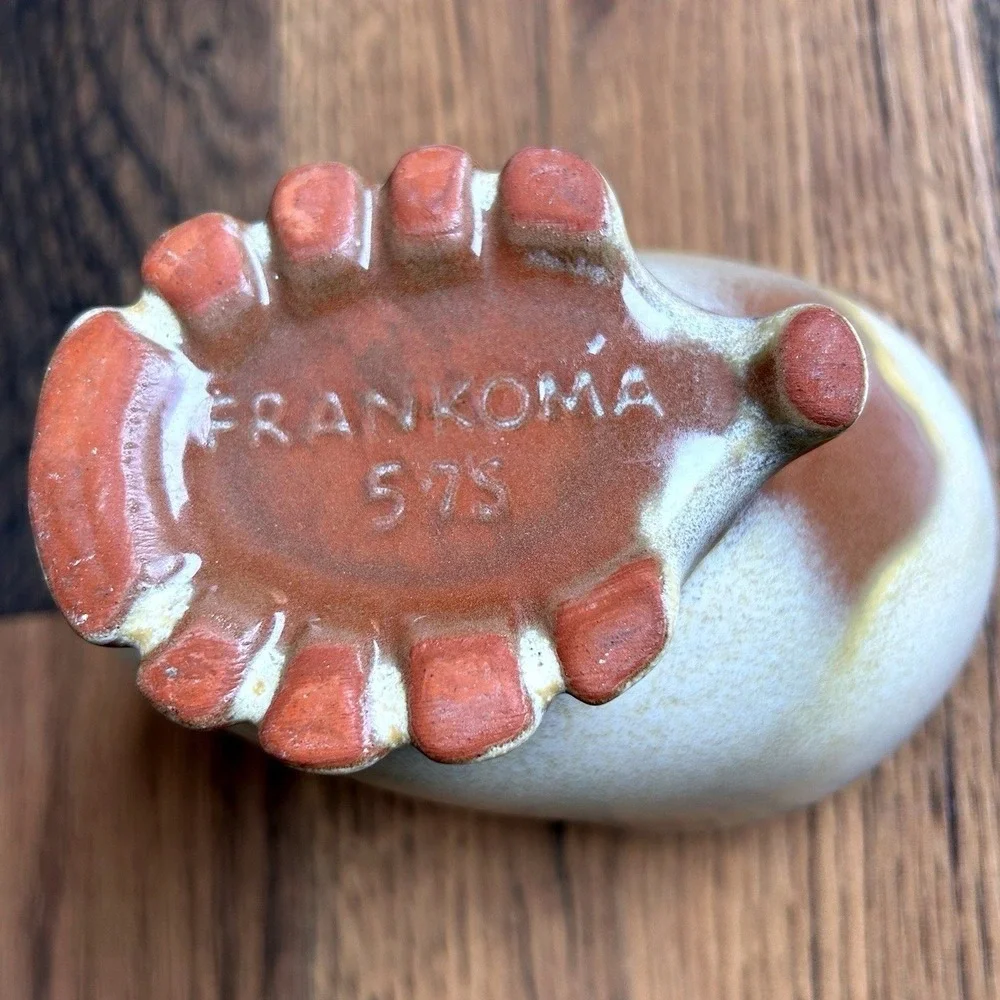 Frankoma Pottery 575 Footed Vase Brown Tan Green Glaze Vintage Decor
